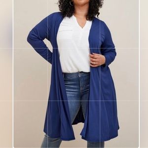 Torrid Cardigan Crepe Open Front Duster Long Sleeve Slinky Fabric Blue